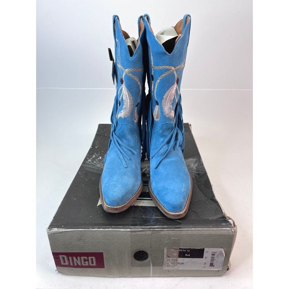 Dingo Daydream Blue Suede Leather Fringe Dream Catcher Western Cowgirl Boots - Picture 2 of 8